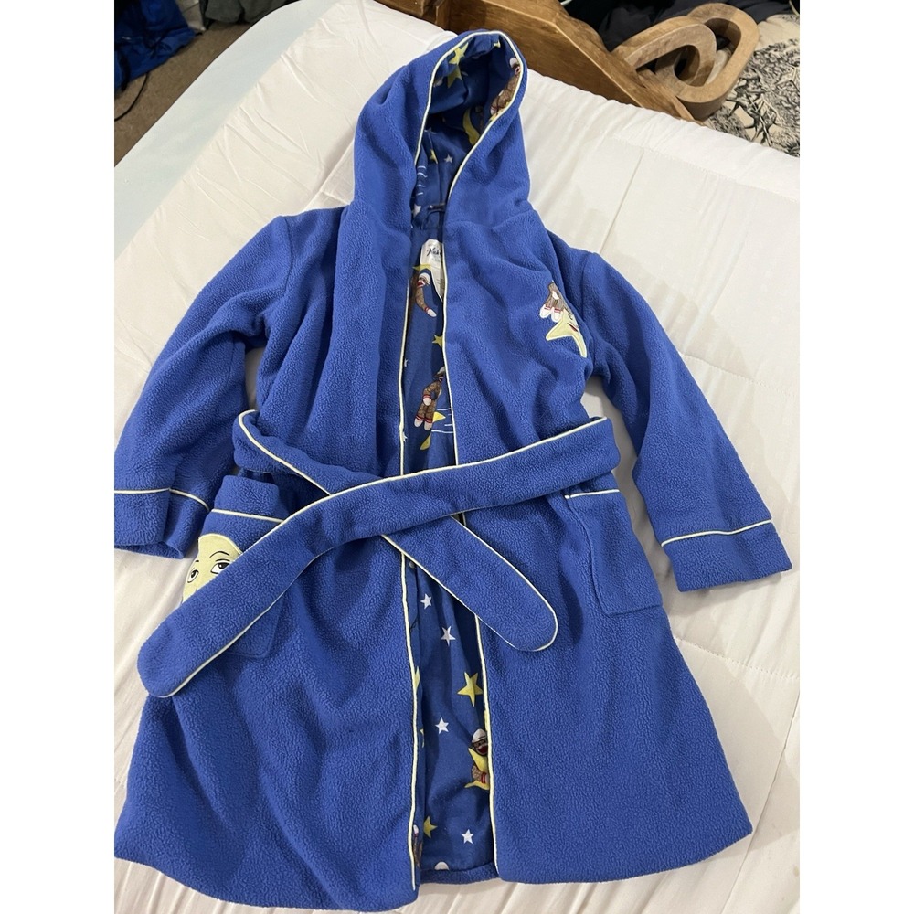 Nick &‎ Nora Boys Robe Sz 3T Monkey on Moon Face Print Pre-Owned Blue Sleepwear